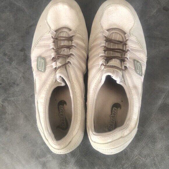 Skechers leather/textile Bungee Slip-On Sneakers off white Size 7 - Picture 1 of 4